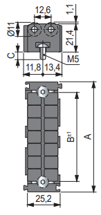 Modulo central de placa de transferencia con rodillos, L=115 mm., sin tornillos -Part. 568
